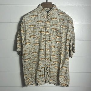 Vintage Men's Columbia Fish Print Short Sleeve Button Down Shirt XL